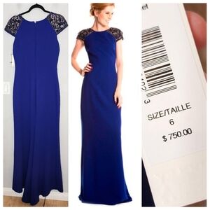 Badgley Mischka Gown - Beaded Cap Sleeve ultra violet blue.  Size 6. NWT